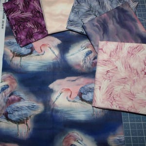 Spirit of the Heron Fat Quarter Bundle - 6 Piece Water Dwelling Florida Bird FQ Set - 100% Cotton Fabric - Panel Optional