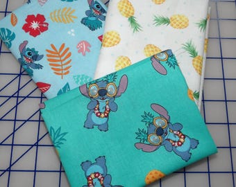 Paquete de cuartos gordos de Lilo y Stitch - Paquete de 3 piezas Disney Lilo y Stitch Hawaiian Ohana FQ - Tejido 100 % algodón