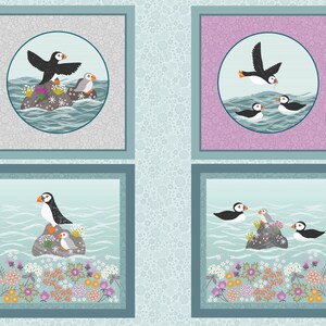 Lewis & Irene. Puffin Bay. Puffin Cushion Panel Full Yard