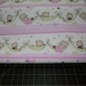 Stof Fabrics. Baby Bear Stripe Rose 63in Wide DIGITALLY PRINTED