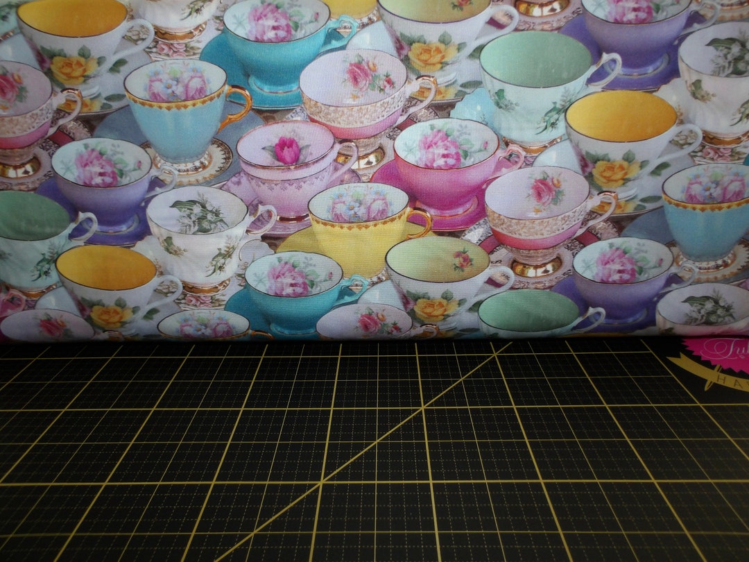 Northcott. Tea for Two. Teacups White DIGITALLY PRINTED Etsy