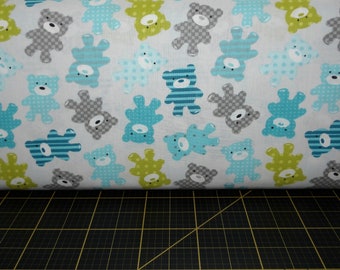 Stof France. Bear Cub Toss Blue 63 inches wide DIGITALLY PRINTED