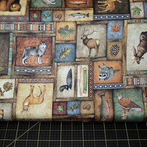 QT Fabrics. Timberland Trail. Animal Collage Multi Digitally Printed