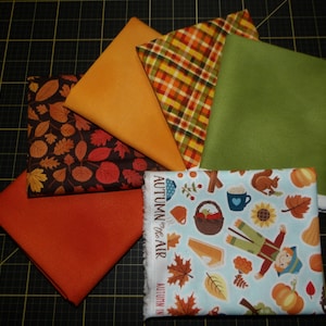 Autumn in the Air Fat Quarter Bundle - 6 Piece Fall / Scarecrow / Pumpkin Patch FQ Bundle - 100% Cotton Woven Fabric