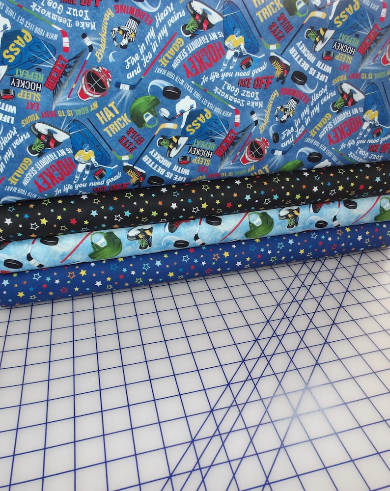 Hockey Fat Quarter Bundle - 4 Piece FQ Set Using Timeless Treasures Hockey and matching Benartex Stars- 100% Cotton Fabric image 3