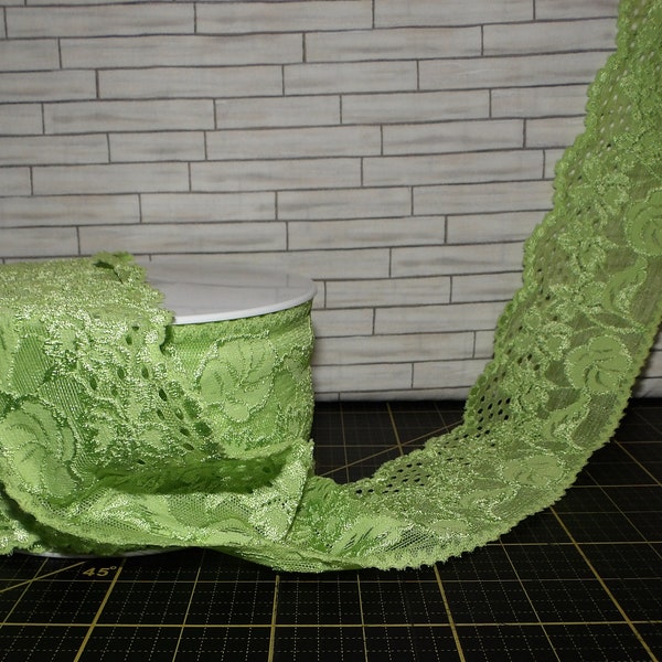 Lime Elastic Raschel Lace 3847, 7cm 3847B-16 - bundle of lingerie stretch lace