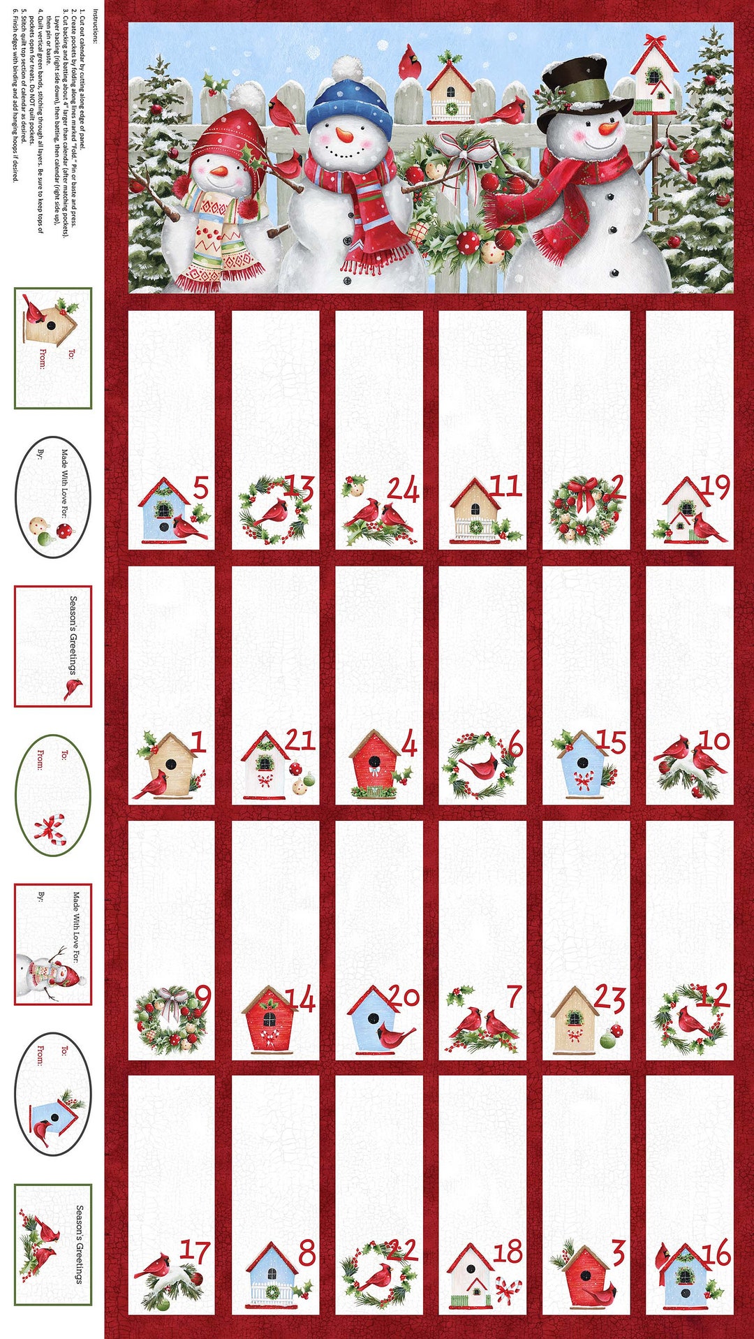 Northcott. Winter Advent Calendar Panel Digitally Printed 2/3