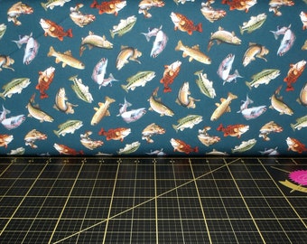 Michael Miller. Welcome To Our Lake. Fish Teal DIGITAL PRINT