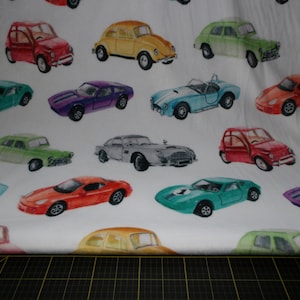 Shannon Fabrics. Car Show Snow DIGITALLY Printed MINKY 58/60 wide