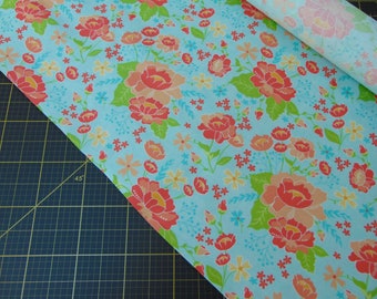 LAST YARD - Moda. Lulu Lane. Floral Flower Garden Aqua LAMINATE