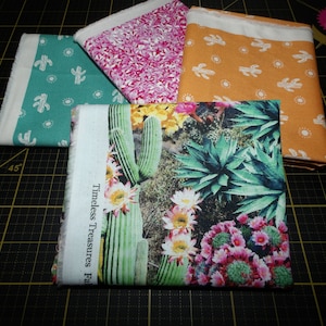 Desert Dreams Cactus Fat Quarter Bundle - 4 Piece Southwest Desert Cacti FQ Bundle - 100% Cotton