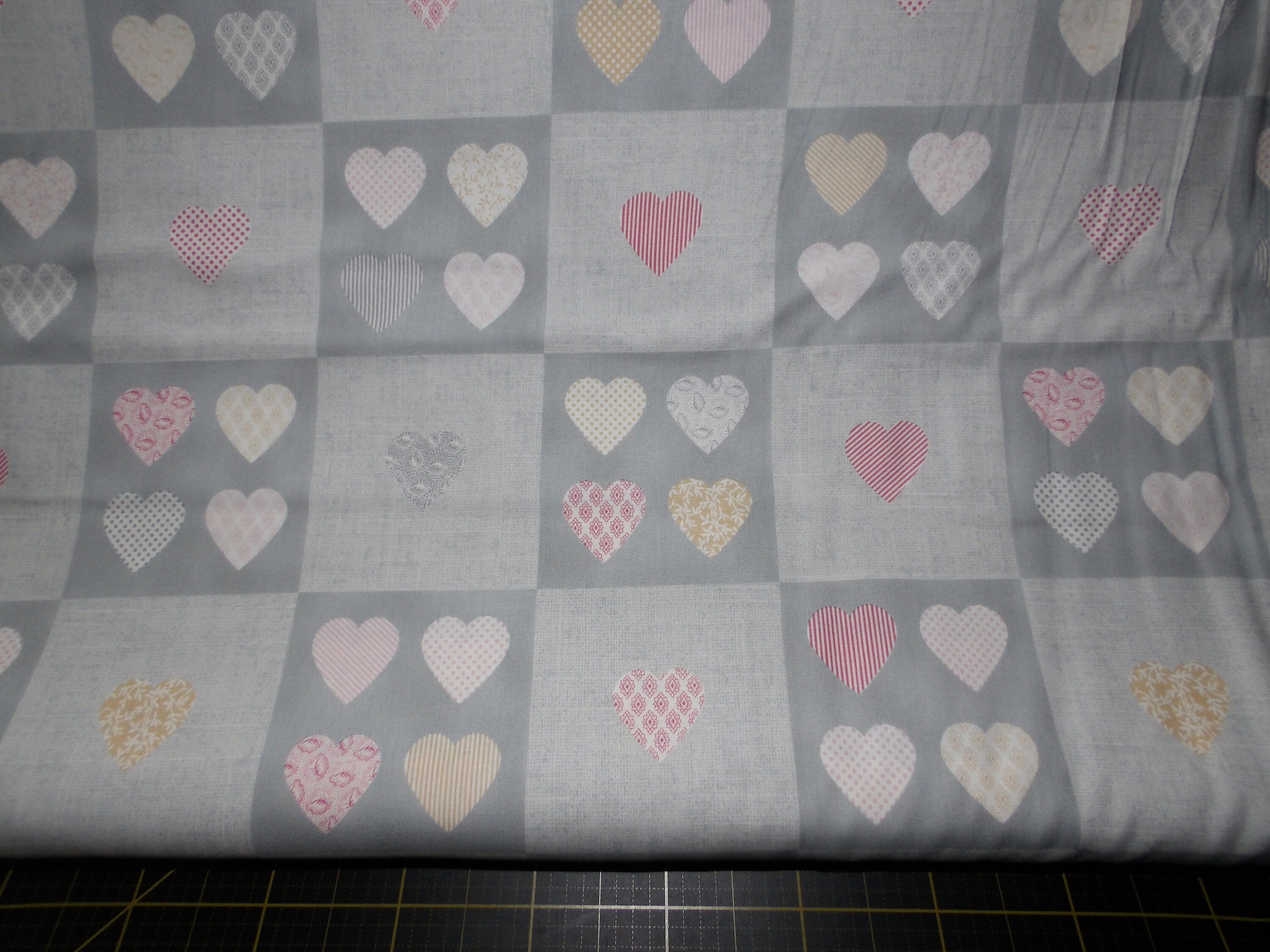 Stof Fabrics. Petit Coeur. Hearts in Gray Blocks 2/3 yard Panel - Low Volume Valentine's Day Fabrics