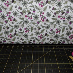 Lewis & Irene. Highlands. Bee Thistle on Light Cream - Scottish Thistle Fabric