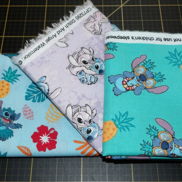 Lilo and Stitch Fat Quarter Bundle - 3 Piece Disney Lilo and Stitch Hawaiian Ohana FQ Bundle - 100% cotton woven