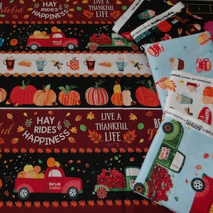 Hayrides & Happiness Fat Quarter Bundle - 6 Piece Fall / Autumn / Pumpkin Spice FQ Bundle - 100% cotton woven - Panel Option Extra