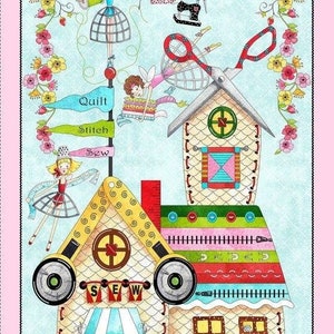 QT Fabrics. The Quilted Cottage Panel 2/3 yd - Steampunk Style Sewing Panel