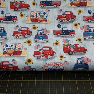 Michael Miller. All American. Positively Patriotic Blue - Patriotic Camper Fabric / 4th of July Camper Fabric
