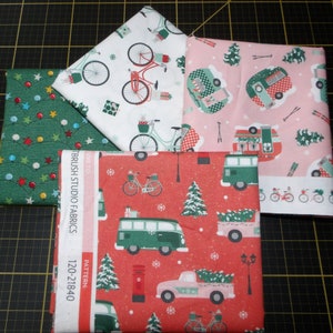 Home for Christmas Fat Quarter Bundle - 4 Piece Paintbrush Studios Vintage / Retro Christmas Camping FQ Bundle - 100% Cotton Fabric