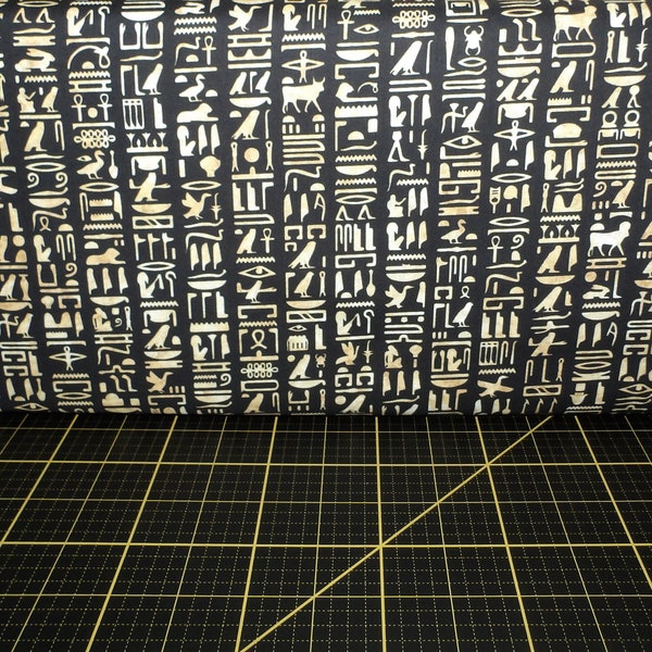 QT Fabrics. Pharaoh. Hieroglyphics Black - Ancient Egyptian Quilting Cotton Fabric