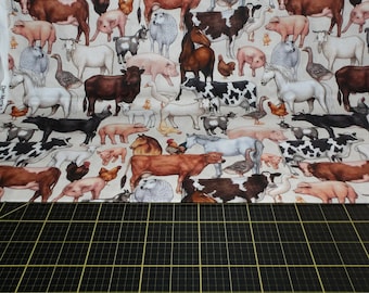 QT Fabrics. Country Farm. Packed Animals Ecru - Neutral, low volume farm fabric