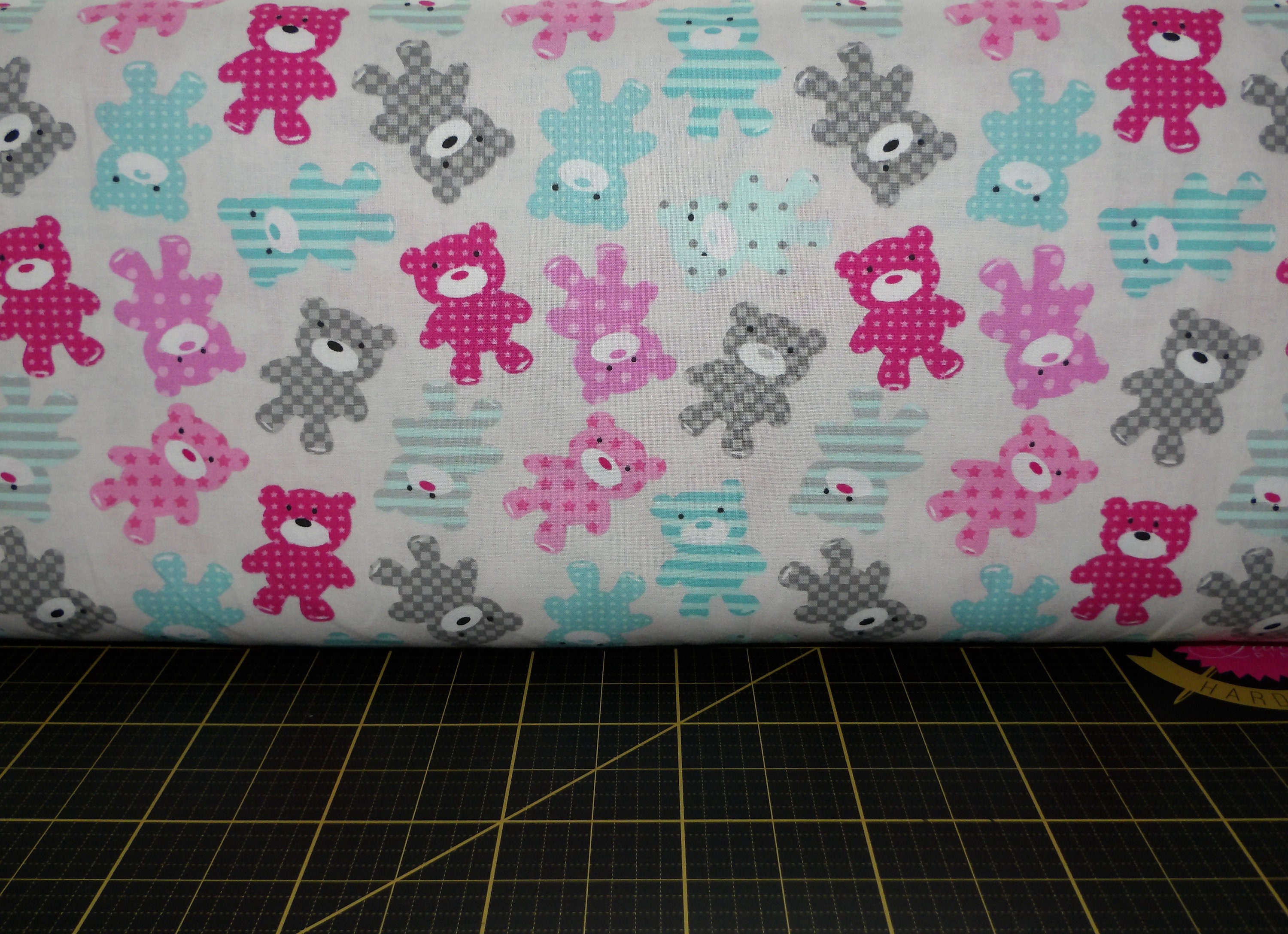 Stof France. Bear Cub Toss Rose 63 inches wide DIGITALLY PRINTED