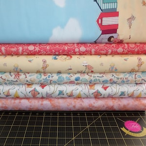 Sunshine and Sandcastles Fat Quarter Bundle - 6 Piece Michael Miller Kids Summer Beach FQ Bundle - 100% Cotton Woven Fabric