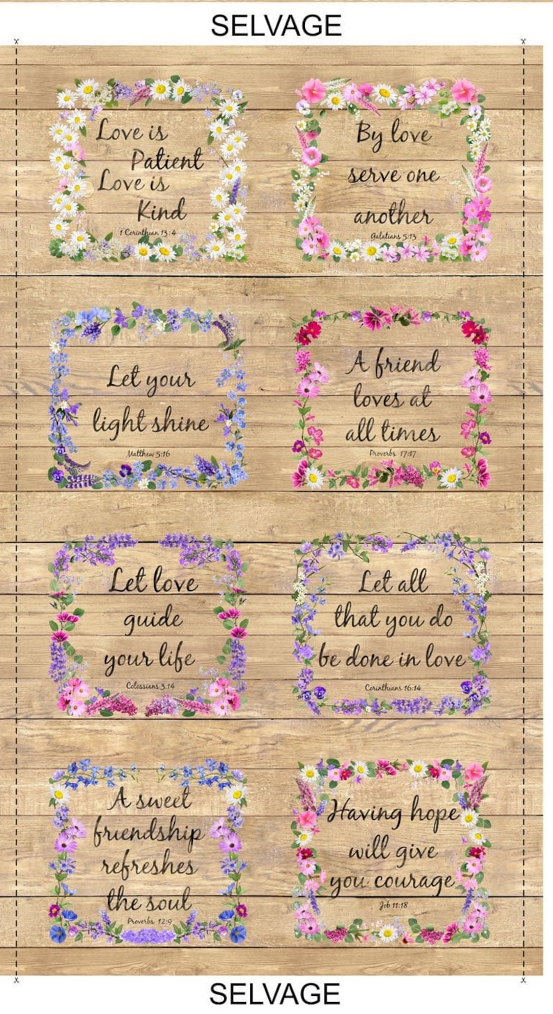 Timeless Treasures. Let Your Life Shine. Floral Proverbs on Wood Panel 2/3 yd image 1