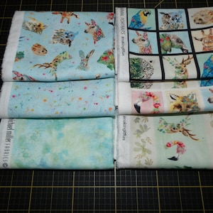 Brush With Nature Blue Fat Quarter Bundle - 6 Piece Michael Miller Baby Zoo Animals FQ Bundle - 100% cotton woven