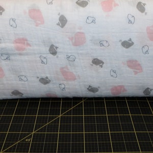 Shannon Fabrics. Embrace. Whales Blush SWADDLE CLOTH 48/50&quot; wide
