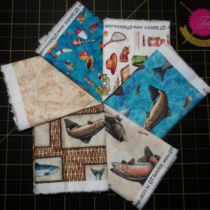 Fish Tales Fat Quarter Bundle - 6 Piece Dan Morris QT Fabrics Fish, Fishing Equipment, and Fish Lures FQ Bundle - 100% cotton