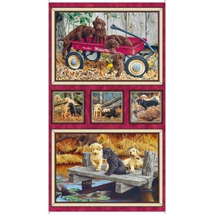 QT Fabrics. Labrador-able. Labrador Picture Patch Panel 2/3 yd - Labrador Puppies Quilt Panel