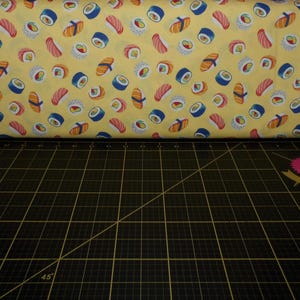 Riley Blake. Rainbow Fruit. How We Roll Yellow - Fun Sushi Fabric