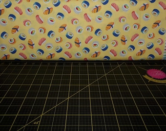 Riley Blake. Rainbow Fruit. How We Roll Yellow - Fun Sushi Fabric