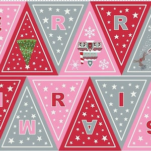 Lewis & Irene. Christmas Glow. Bunting Panel 1/2 yd Pink/Red Glow in the Dark