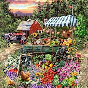 Timeless Treasures. Farm Stand. Farms Stand Panel 2/3yd DIGITALLY PRINTED