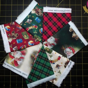 Checking It Twice Full Collection Fat Quarter Bundle - 7 Piece QT Fabrics Vintage Santa Claus and His Toys 100% Cotton - Panel Optional