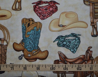 COWBOY BOOTS WESTERN COWGIRL FANCY BOOT CREAM COTTON FABRIC FQ 