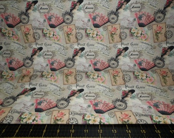 Stof France. Parisian Postcard Script 63 inches wide DIGITALLY PRINTED