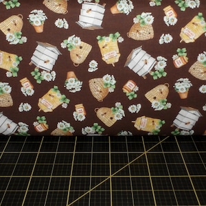 Michael Miller. Bee Culture. Honey Bee Hives Brown DIGITALLY PRINTED