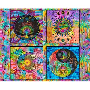Tissu 3 vœux. Impression numérique du jardin sur toute la surface du panneau Stargazer Blocks