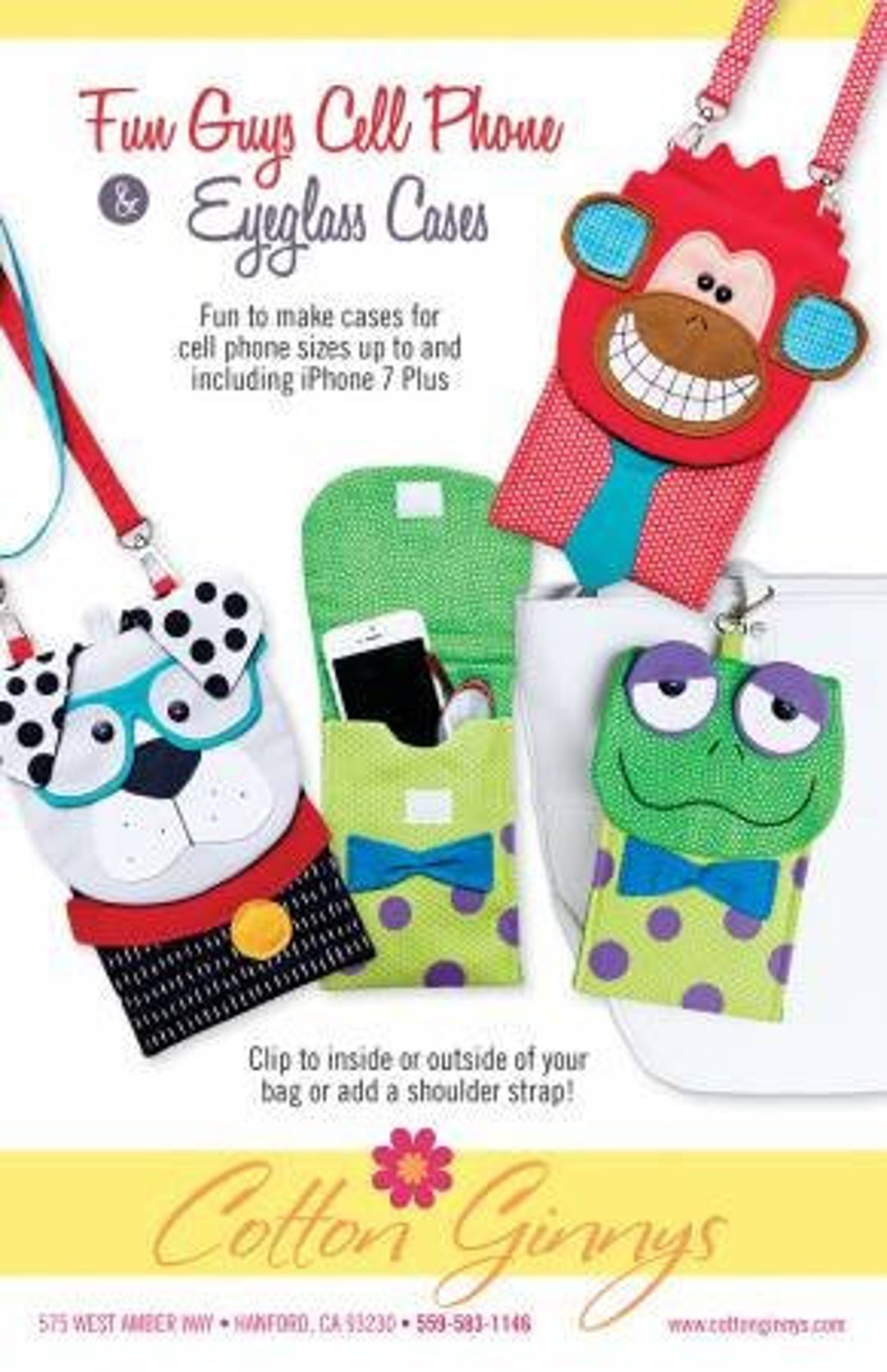 Fun Guys Cell Phone & Eyeglass Cases Pattern Designed by Cotton Ginnys Etsy