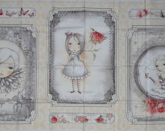 QT Fabrics. Parche con imagen La Vie En Rose, panel de 2/3 yardas, color crema oscuro - Tela Mirabelle Santoro