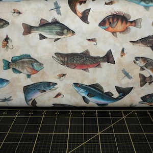 QT Fabrics. Fish Tales. Fish Allover Tan