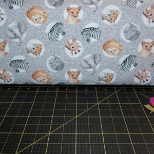 Northcott. Wild One. Animal Heads Medium Gray DIGITAL PRINT - Gender Neutral Nursery Safari Fabric
