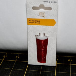 Red Elastic Thread, 15 Meters x 0.6mm Spool - used for gathering, crimping, smocking, and bracelet making - 100% nylon