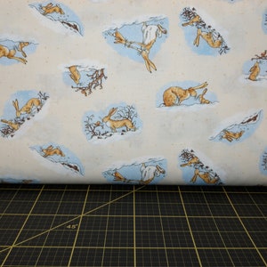 Clothworks. GHMILY 2020. Bunny Scenes Butter - Guess How Much I Love You Fabric