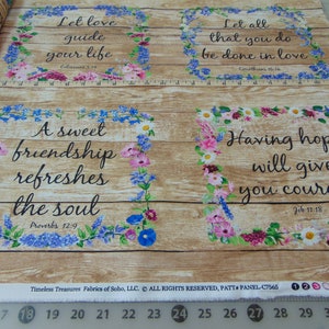 Timeless Treasures. Let Your Life Shine. Floral Proverbs on Wood Panel 2/3 yd image 2
