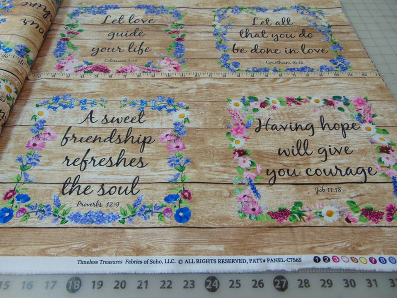 Timeless Treasures. Let Your Life Shine. Floral Proverbs on Wood Panel 2/3 yd image 2