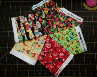 Mexican Food Fat Quarter Bundle - 6 Piece FQ Bundle - Perfect for Taco Tuesday Napkins - 100% Cotton Fabric