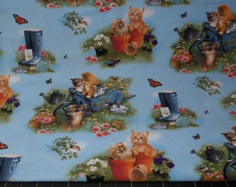 Henry Glass. Kittens in the Garden. Scenic Blue